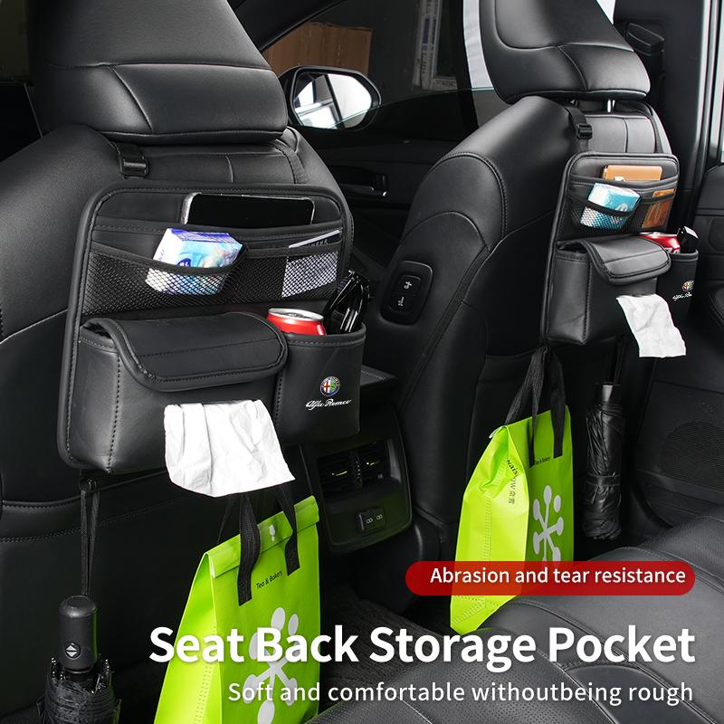 IJOPV1 Leather material car long mesh bag short seat backrest storage bag For Alfa Romeo 159 Giulietta Giulia 147 Mito 156 166 GT F1