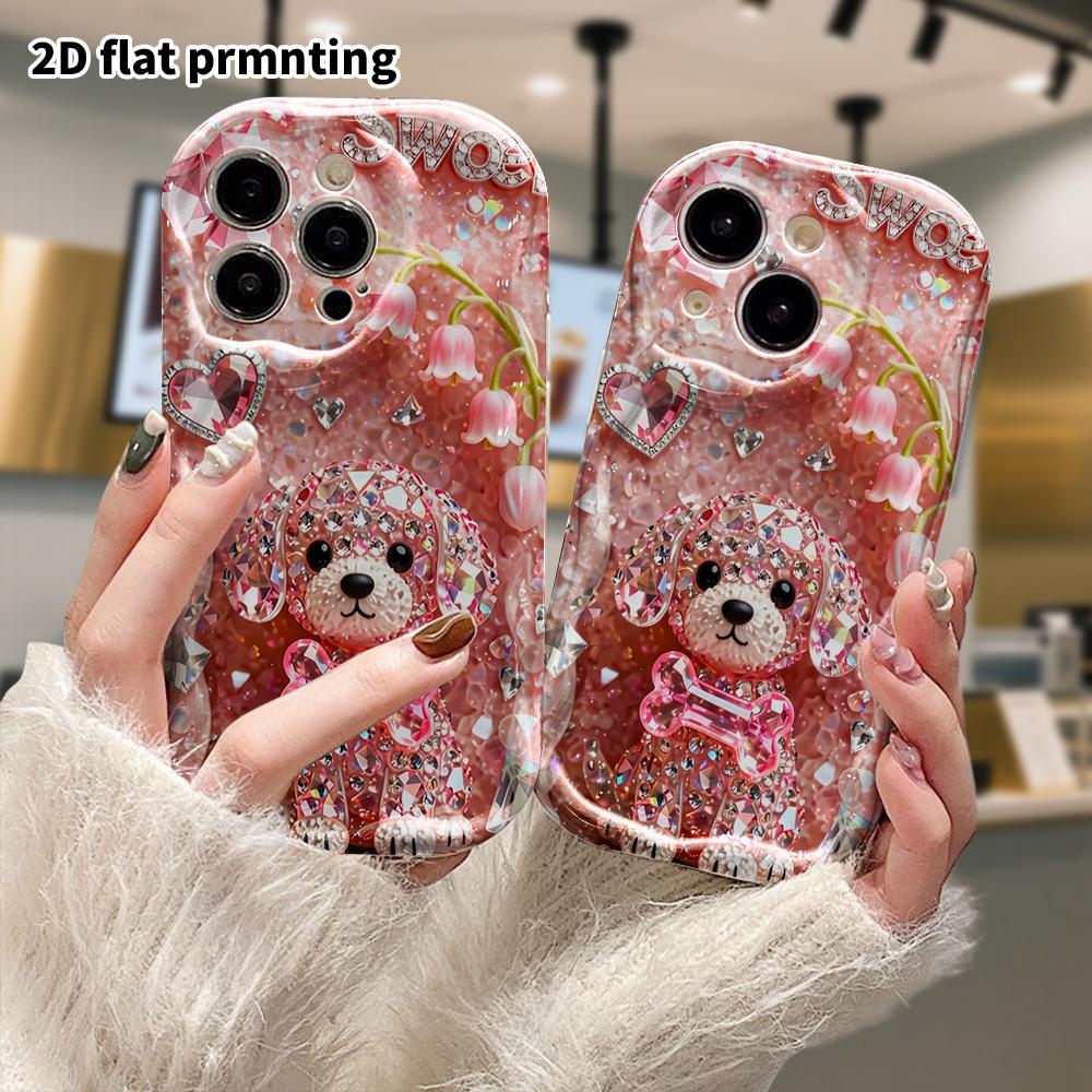 Phone Case: 2D flat, suitable for iPhone 18, 17, 16, 15, 14, 13, 12 Pro protective case, phone decoration, pink puppy, perfect Christmas and Halloween