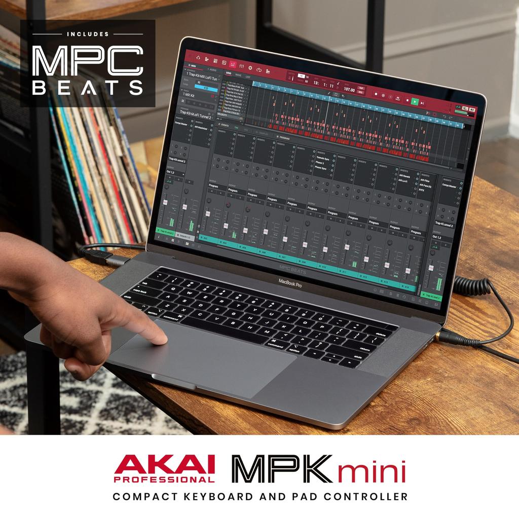 Akai Professional MIDI-клавиатура Контроллер Mini 25-клавишный USB Velocity Sensitive 8 Drum Pad Программное обеспечение для создания музыки MPK mini mk3 Gray