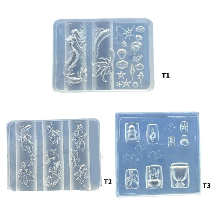 Silicone Nail Art Template With Aquatics Animal Reliefs Including Dolphin Clam and Starfish for Creative Designs