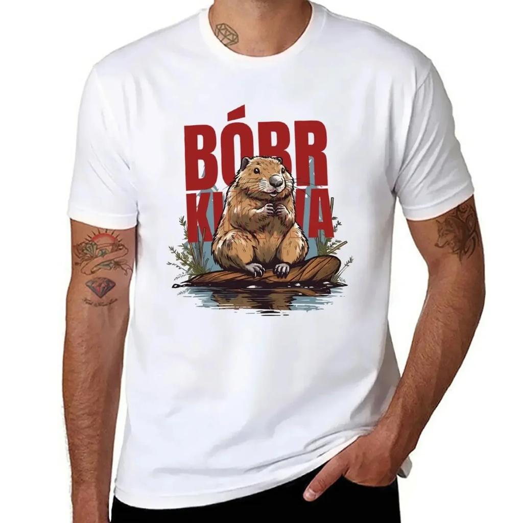 Beaver, Boberek Graphic Print Men T-Shirt Oversize T Shirts Anime Clothes Tees Summer Casual Men Workout Shirt