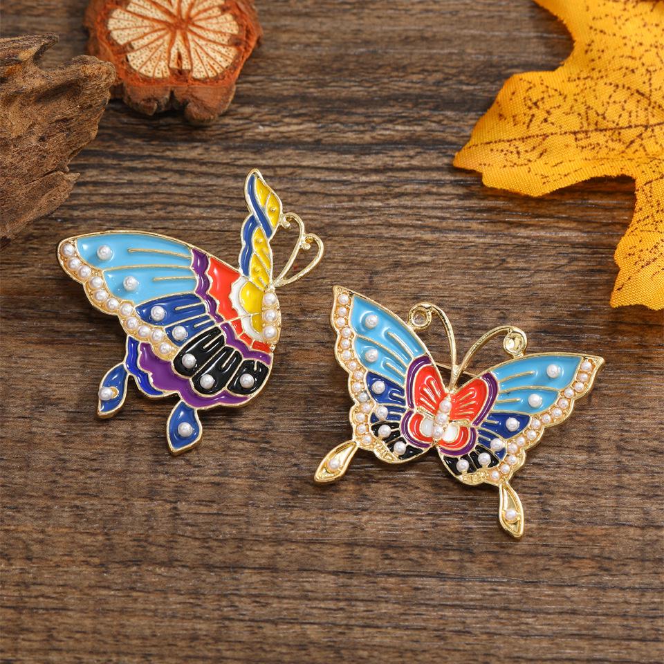 Vintage Pearl Enamel Butterfly Brooch for Cheongsam Hanfu