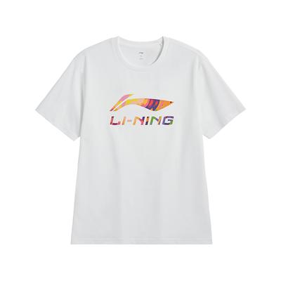 Li-Ning Футболка унисекс с принтом букв, однотонная, свободная, удобная, повседневная, с коротким рукавом, белая AHSVA77-2
