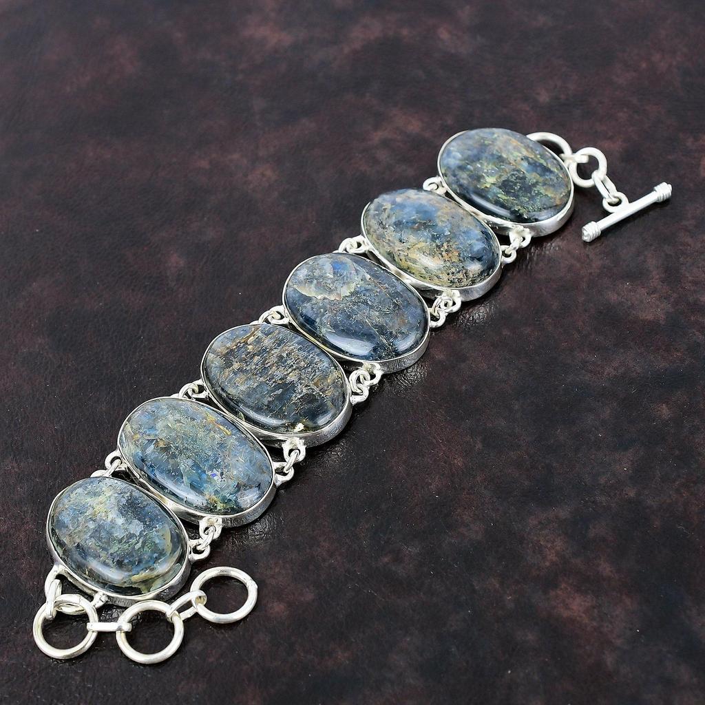 Браслет из кианита Браслет из драгоценного камня Браслет из стерлингового серебра 925 пробы Регулируемый браслет-цепочка Ювелирные изделия ручной работы Подарок на помолвку Стильный браслет