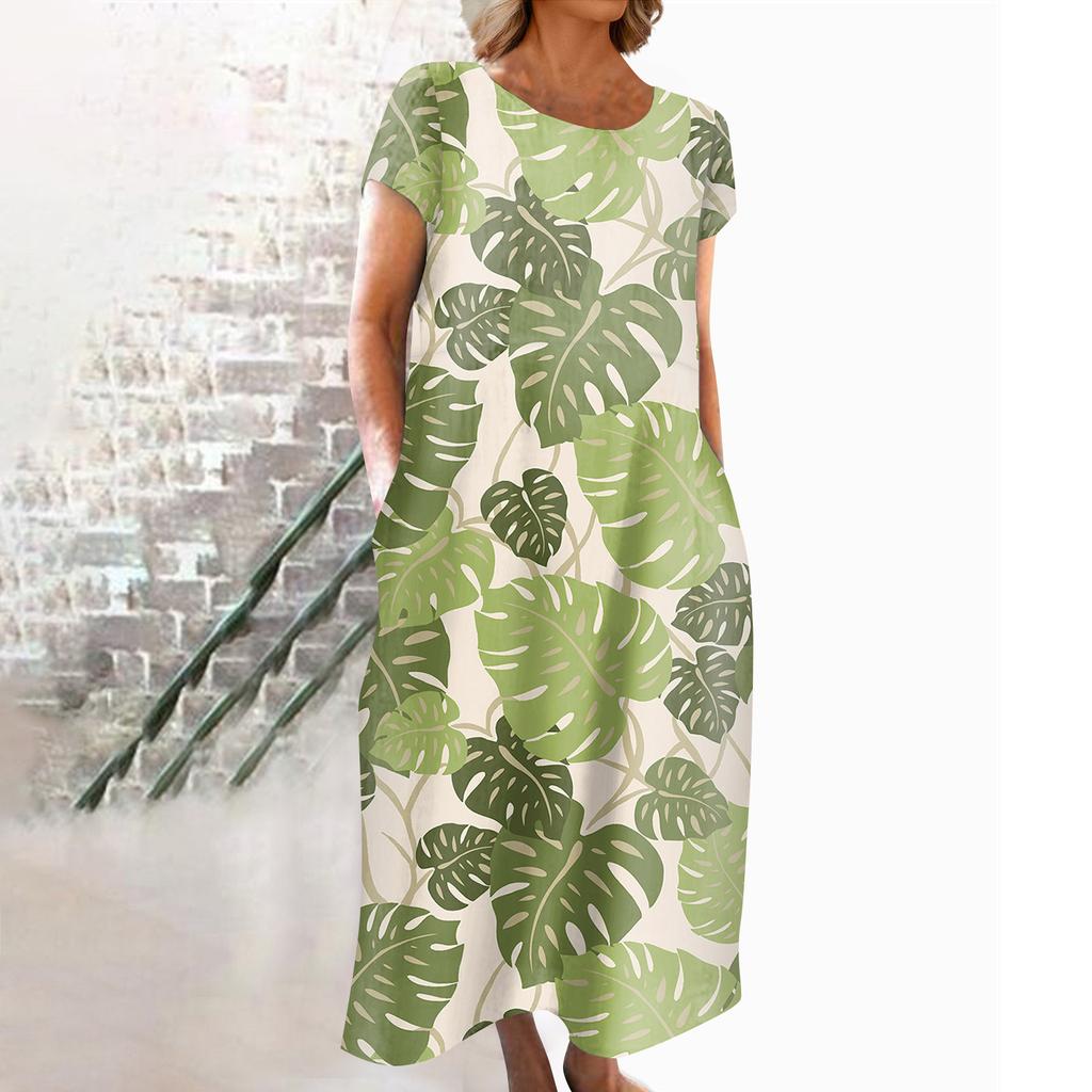 Fashion Women's Summer Round Neck Casual Fashion Printed Pullover Short Sleeve  Dress