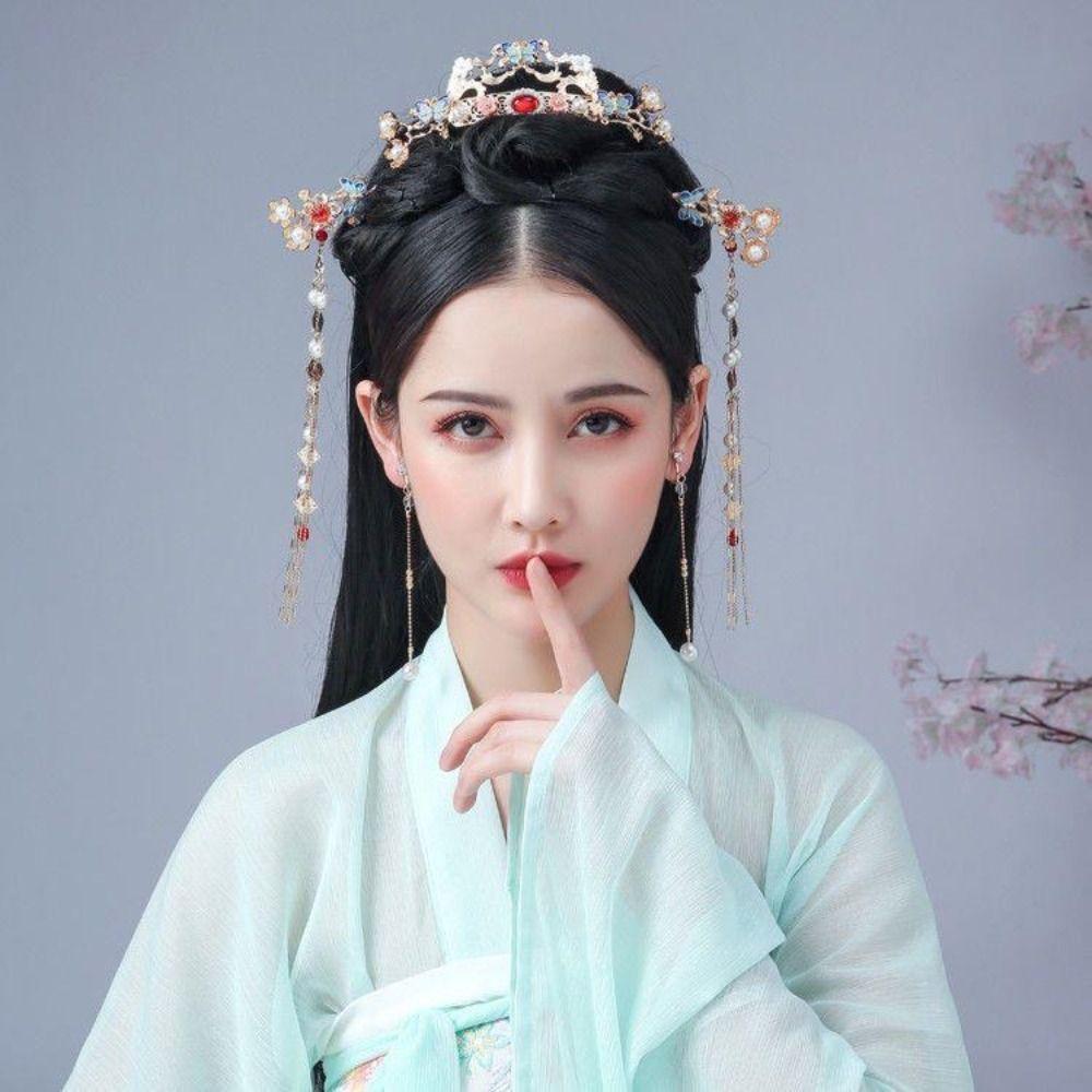 Головной убор Цветочная кисточка Шпилька для волос Жемчужина Заколка для волос в китайском стиле Ретро-ханьфу Набор для вечеринки
