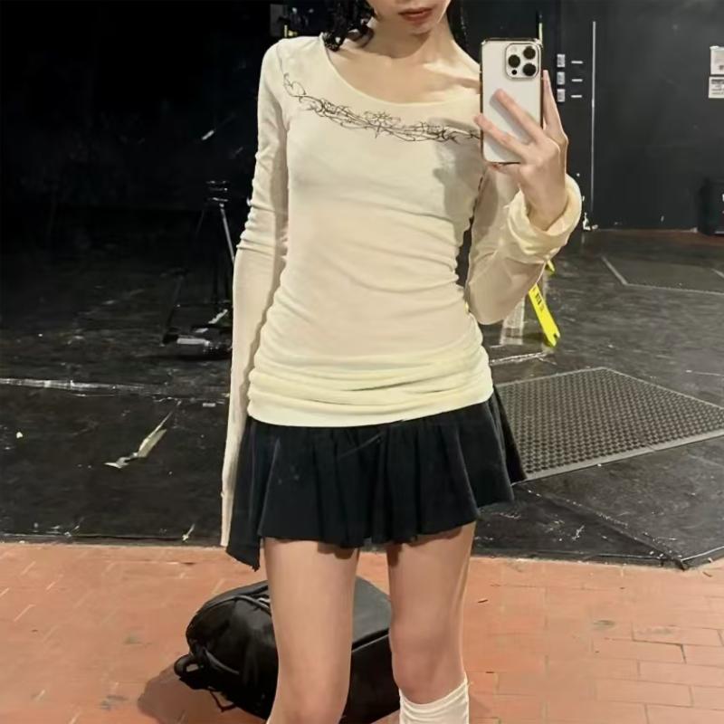 VAYLA Y2k Готическая футболка Трэшовый стиль 2000-х Топы с длинным рукавом Винтажная уличная одежда Харадзюку Американские ретро футболки