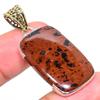 Natural Mahogany Obsidian 925 Sterling Silver Jewelry TwoTone Pendant 1.81" L3k94