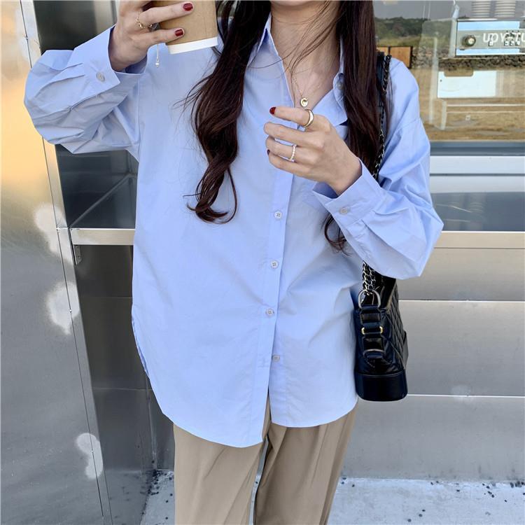 Autumn Long Sleeved Shirt Women's Top Split White Retro Hong Kong Style Shirt Trend