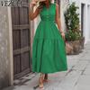 Women's Fashion Summer Spring Solid Color Print Sleeveless V-Neck High Waist Casual Dresses