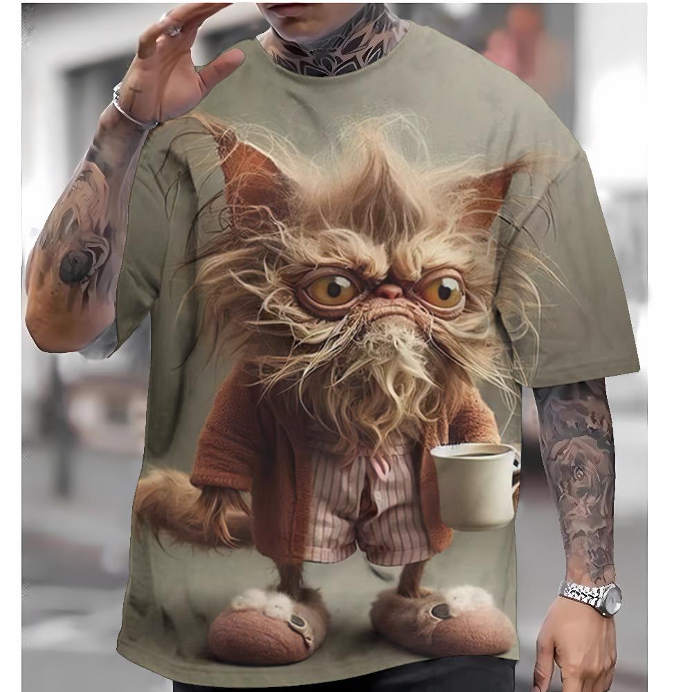 Новая модная футболка с милым рисунком кота, мужские топы с короткими рукавами, футболка для парных моделей, свободная одежда больших размеров, повседневные уличные футболки