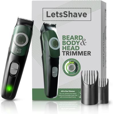 Триммер для головы, тела и бороды LetsShave для мужчин | Мужской триммер для всего тела | Беспроводной | Лезвие из нержавеющей стали | Настройки длины | Черный
