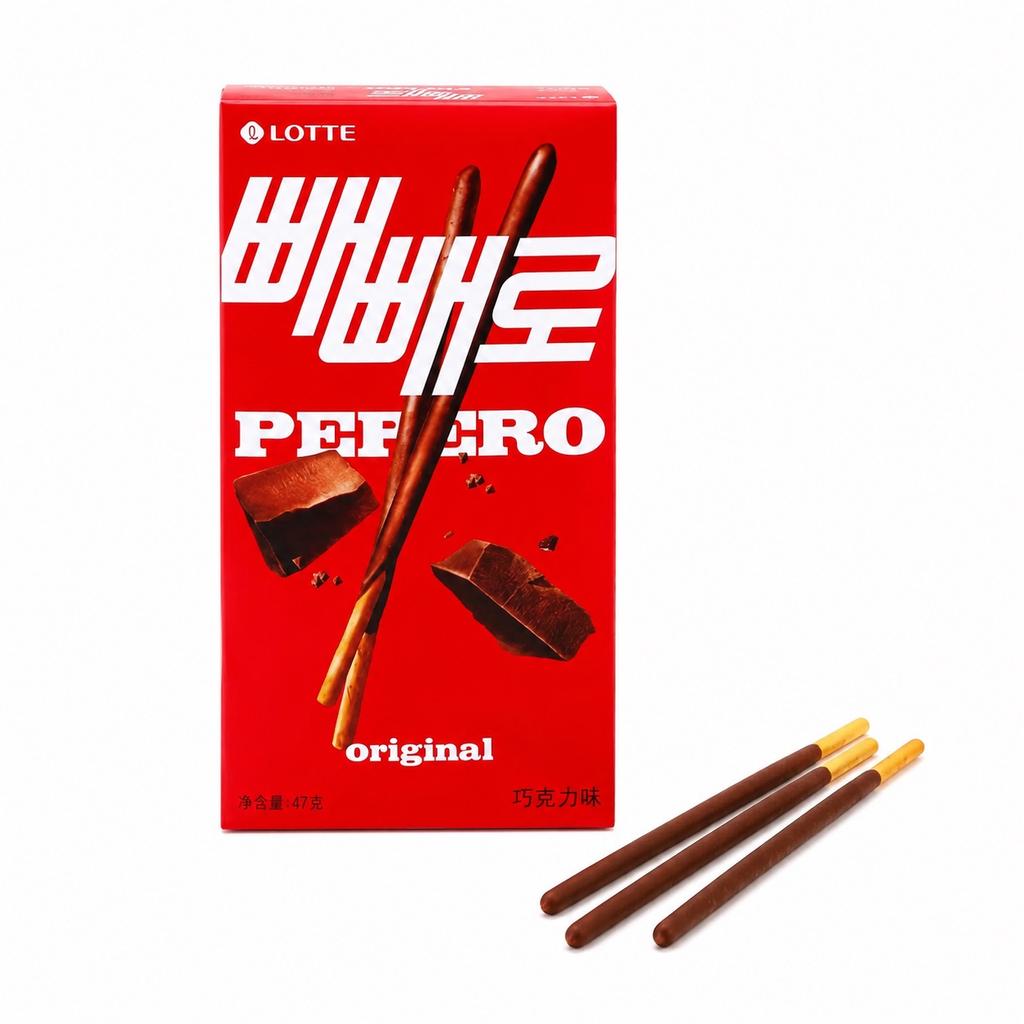Lotte Pepero Бисквитные палочки со вкусом шоколада 47 г | Хрустящие бисквитные палочки, покрытые нежным шоколадом, насыщенный шоколадный вкус