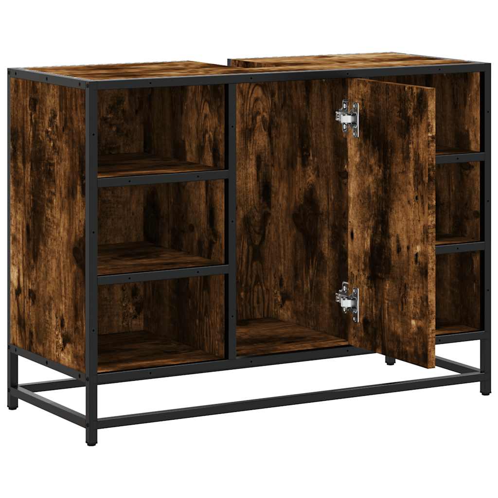 Washbasin Cabinet in Smoked Oak 80 x 33 x 60 cm Wood Based Material