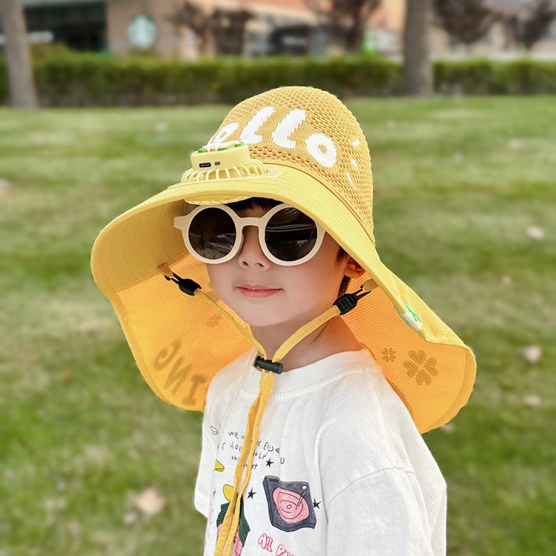 Детская шляпа с веером-шалью Летом Шляпа с большими полями для мальчиков и девочек Дышащая Защита от солнца Уличная Солнцезащитная шляпа