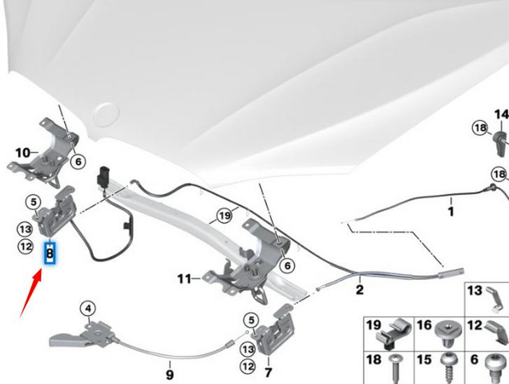 BMW X5 F15 Hood Lock Block - 51237308068