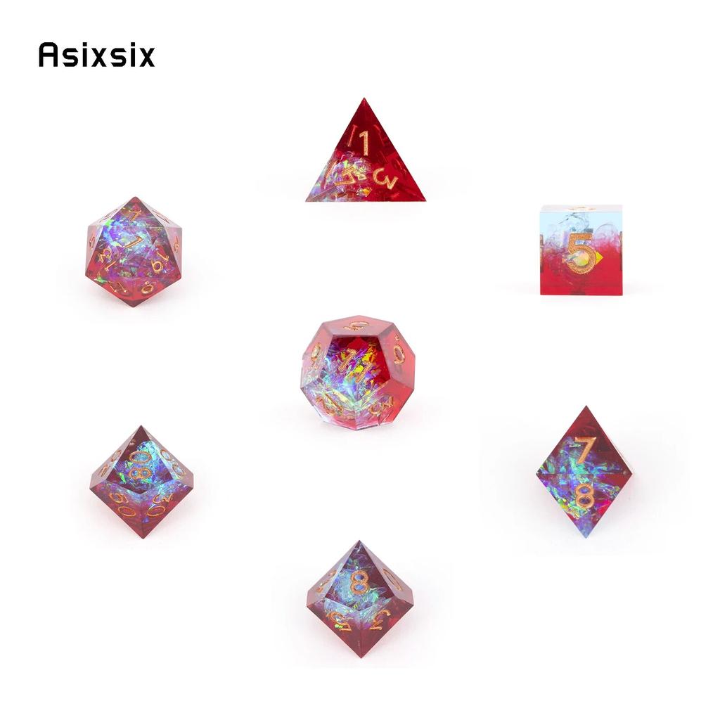 7 Pcs Red Resin Golden Number Sharp Edge Dice Polyhedral Dice Suitable for Role-Playing RPG Board Game