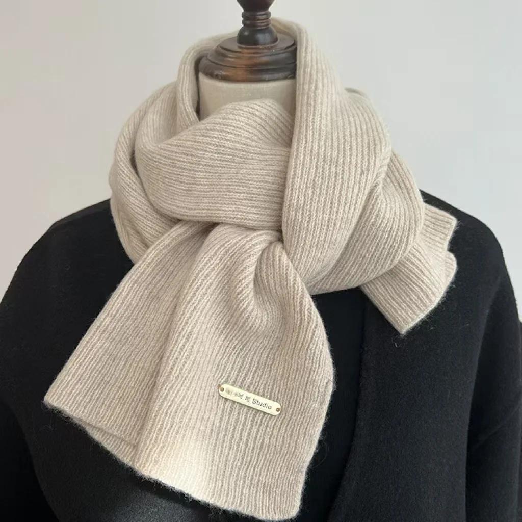 Женский шарф из смеси кашемира, женский зимний теплый утолщенный роскошный однотонный платок, женский теплый толстый шерстяной шейный платок, одеяло