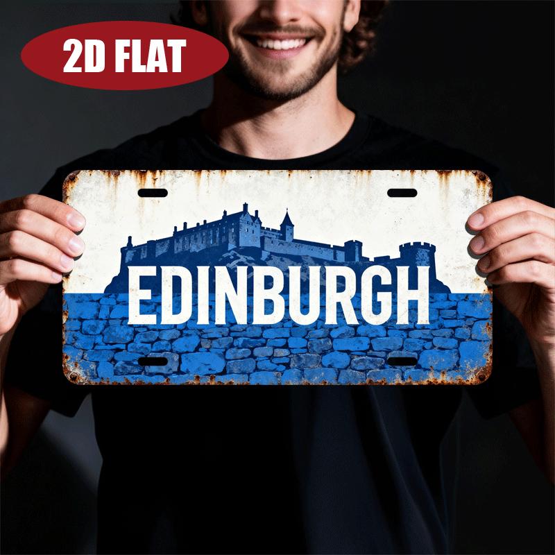 HD Aluminum Metal Sign Edinburgh Scotland Vintage License Plate Style Wall Decor Retro Edinburgh Castle Silhouette Design Tin