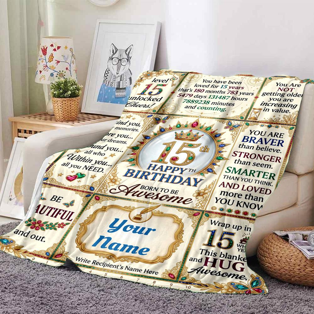 15Th Birthday Celebration Customize Your Name Blanket Warm Comfortable And Soft Blankets Are Suitable For Home Lunch Break Blanket Office Sofa Sofa