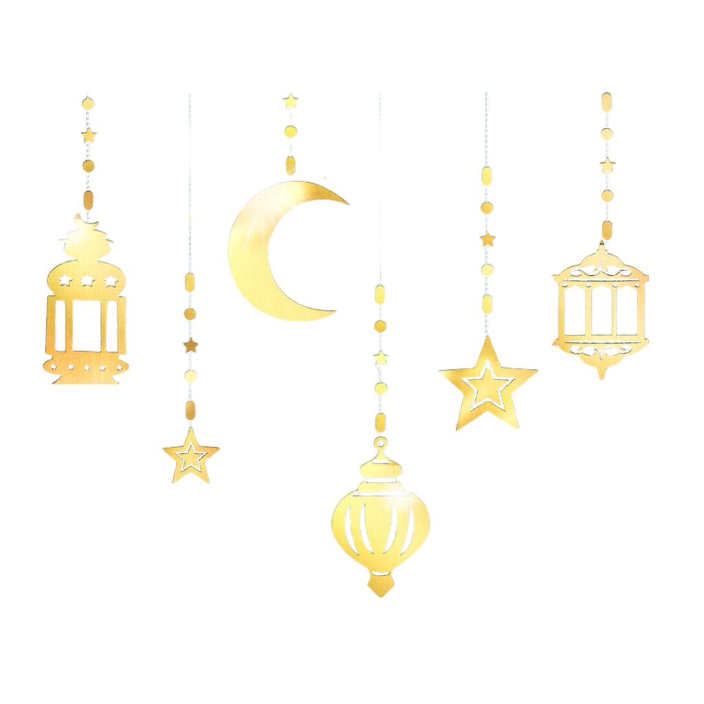 6Pcs Eid Mubarak Islamic Muslims Party Supplies Glittering Banners Star Moon Hanging Ornaments Ramadans Festival Decors