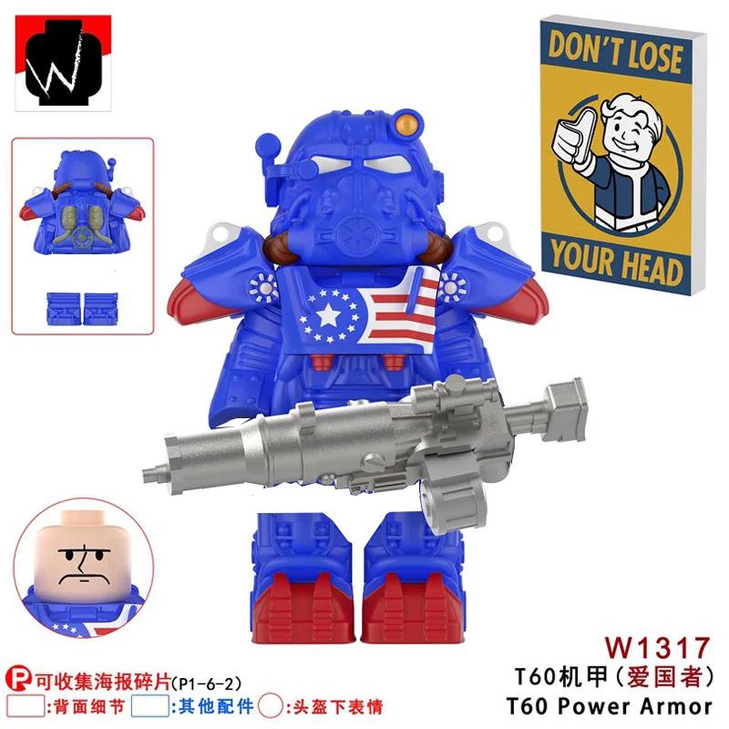 BoS Game T60 Power Armor Army Officers Soldiers Figure Machine Gun Model Building Blocks Kids Toys Gifts Boys Girls Juguetes