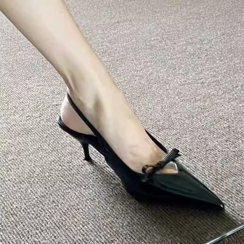 New Temperament Versatile Bag Head Empty Sandals 2025 Spring and Summer Medium Heel Pointed Head Stiletto High Heels Single Shoes