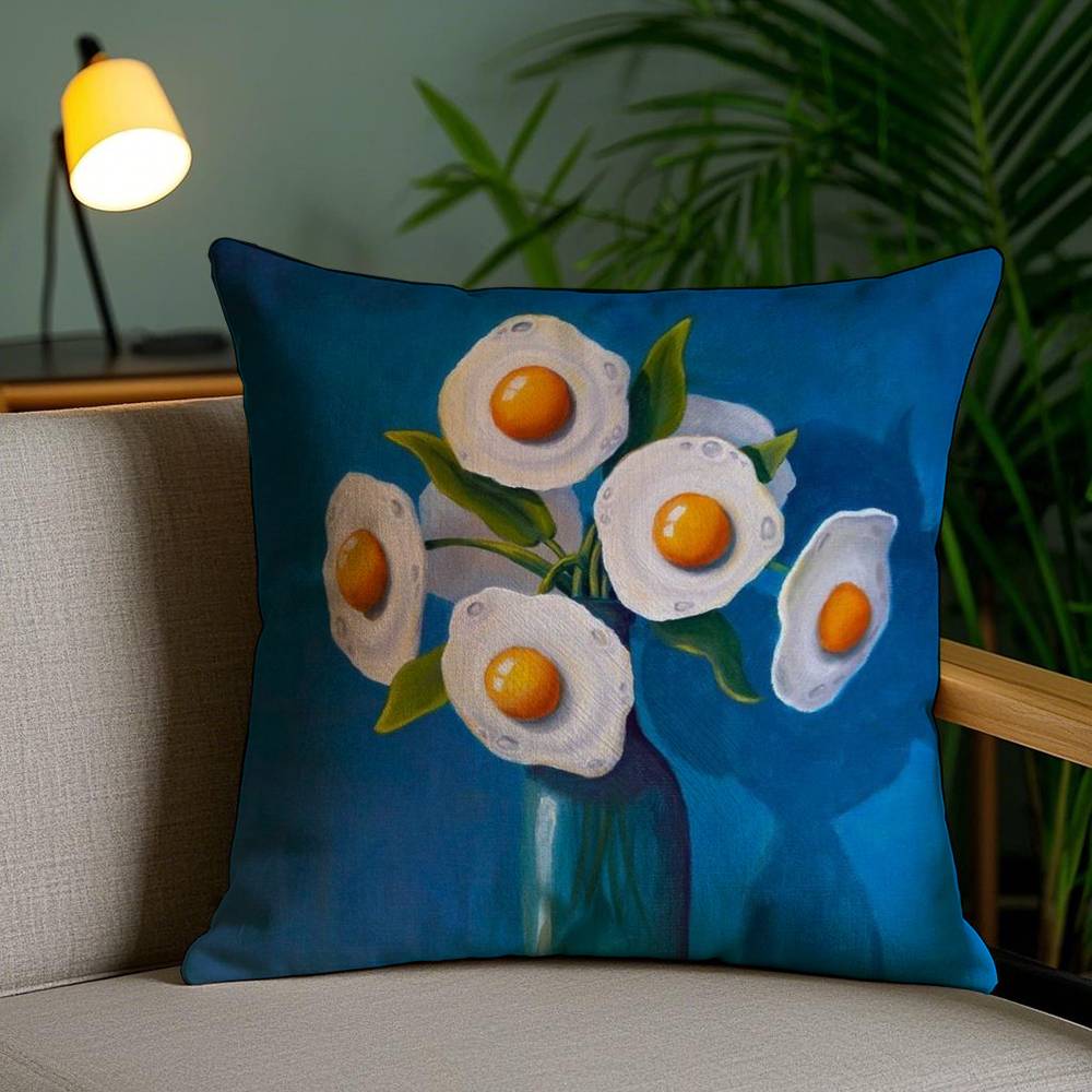 Funny Pillow Food Fried Egg Case Home Dorm Chair Back Short Plush Double-sided Printing Office Nap Time Cushion Cover