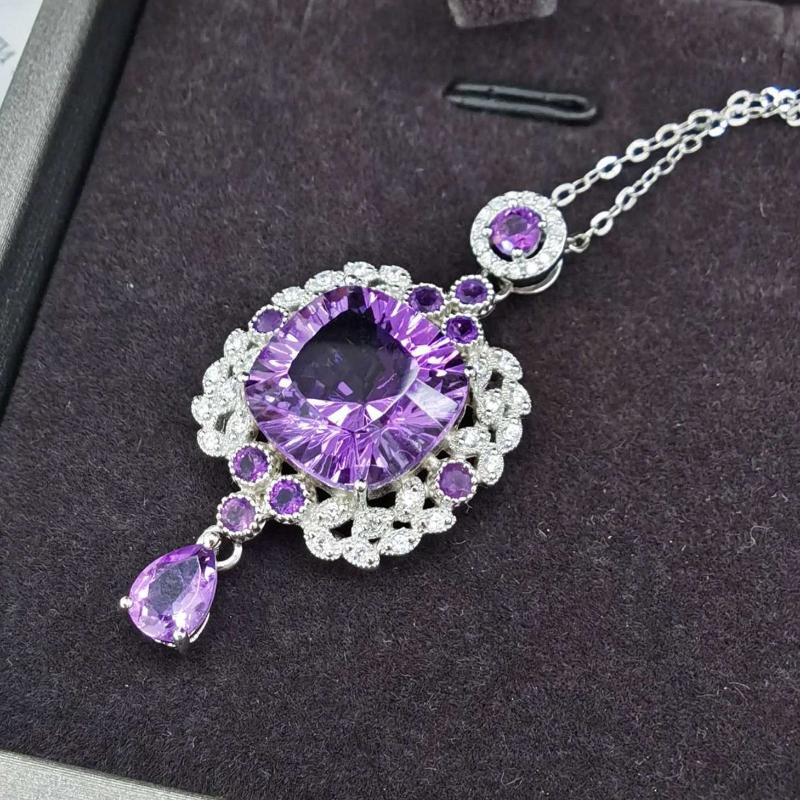 Sace Gems S925 стерлингового серебра 13 мм натуральный аметист кулон ожерелья для женщин помолвка коктейльная вечеринка ювелирные изделия
