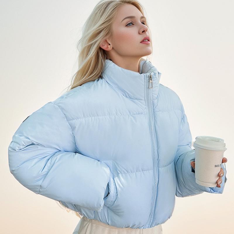 Зимняя женская короткая хлопковая куртка, утолщенная, теплая, модная, стоячий воротник, длинное хлопковое пальто, однотонная куртка на молнии, свободный халат