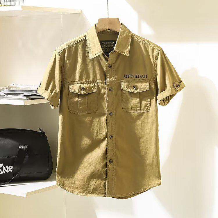 Men's Casual Solid Color Short-Sleeve Lapel Shirt