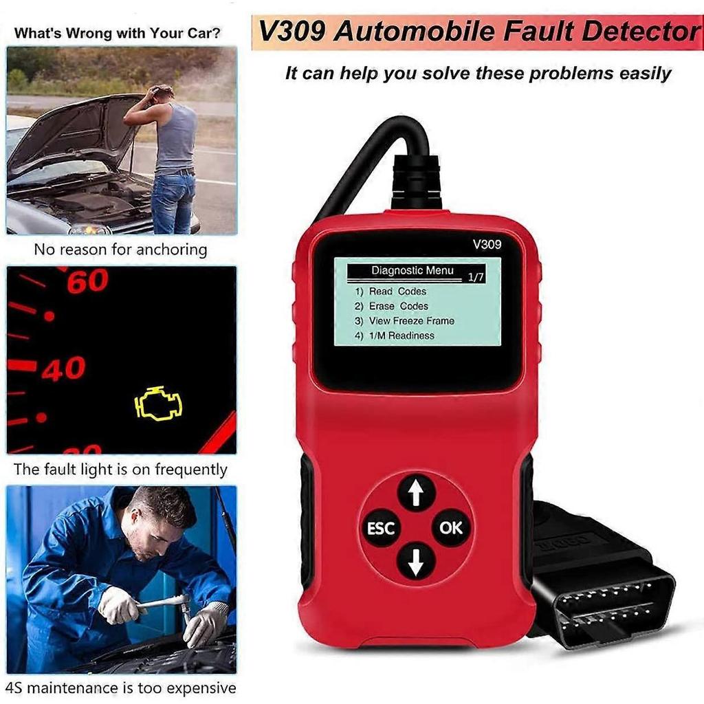Wired Car OBD2 Scanner, Plug and Play Code Reader, Wired Car OBD2 Scanner, HD LCD Display Screen, Red1pc