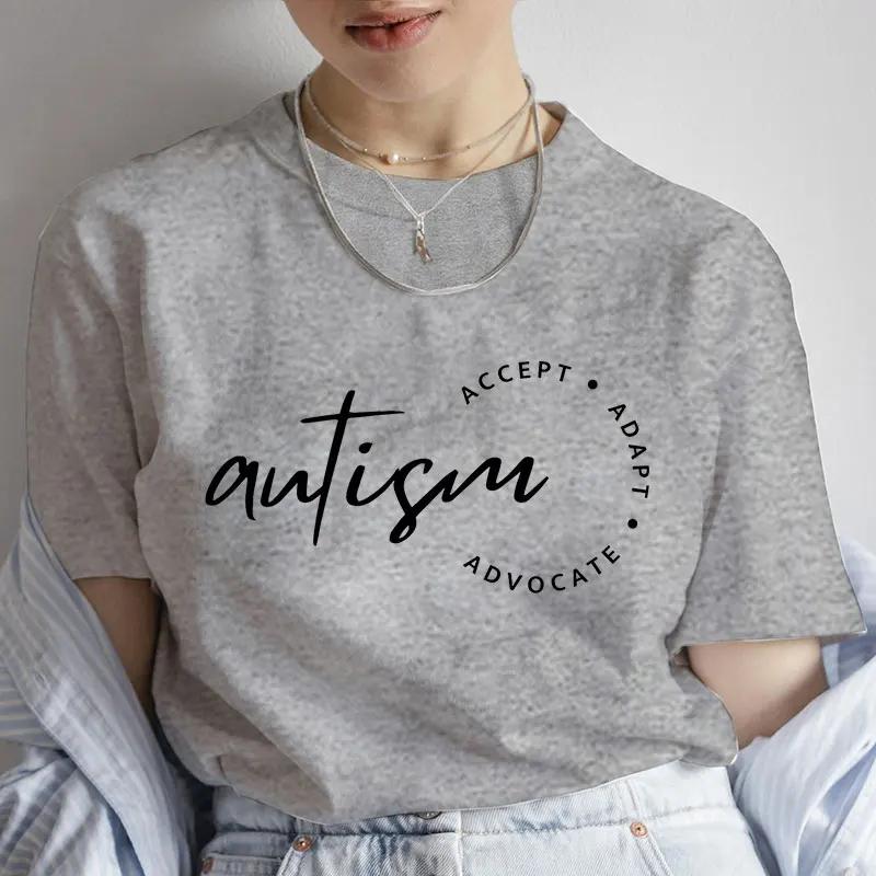 Autism Awareness Short Sleeve Tees Casual Female Clothing Graphic Tops Women Streetwear Oversized Fashion Autism Accept T-shirt