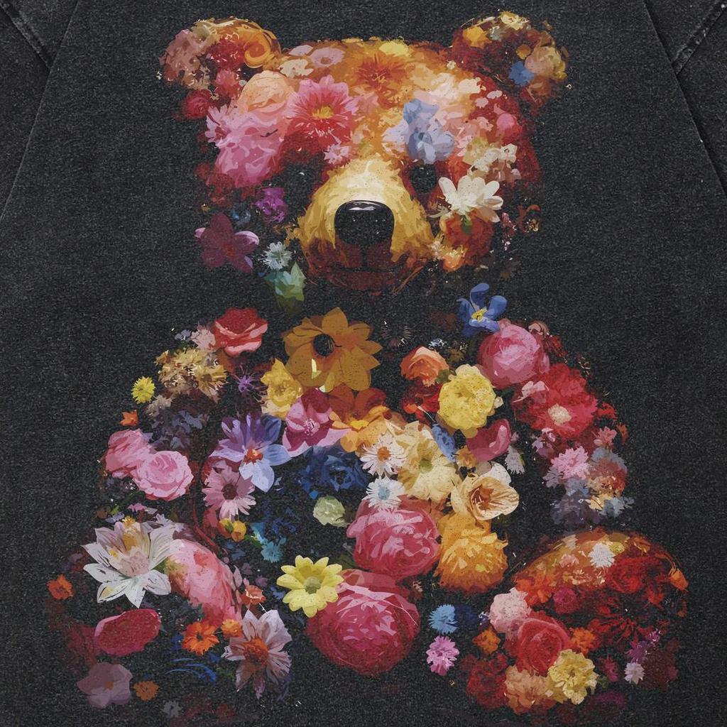 2024 уличная футболка унисекс с рисунком «Медвежий букет», хлопковая черная футболка, топы унисекс, футболки, летняя футболка с короткими рукавами