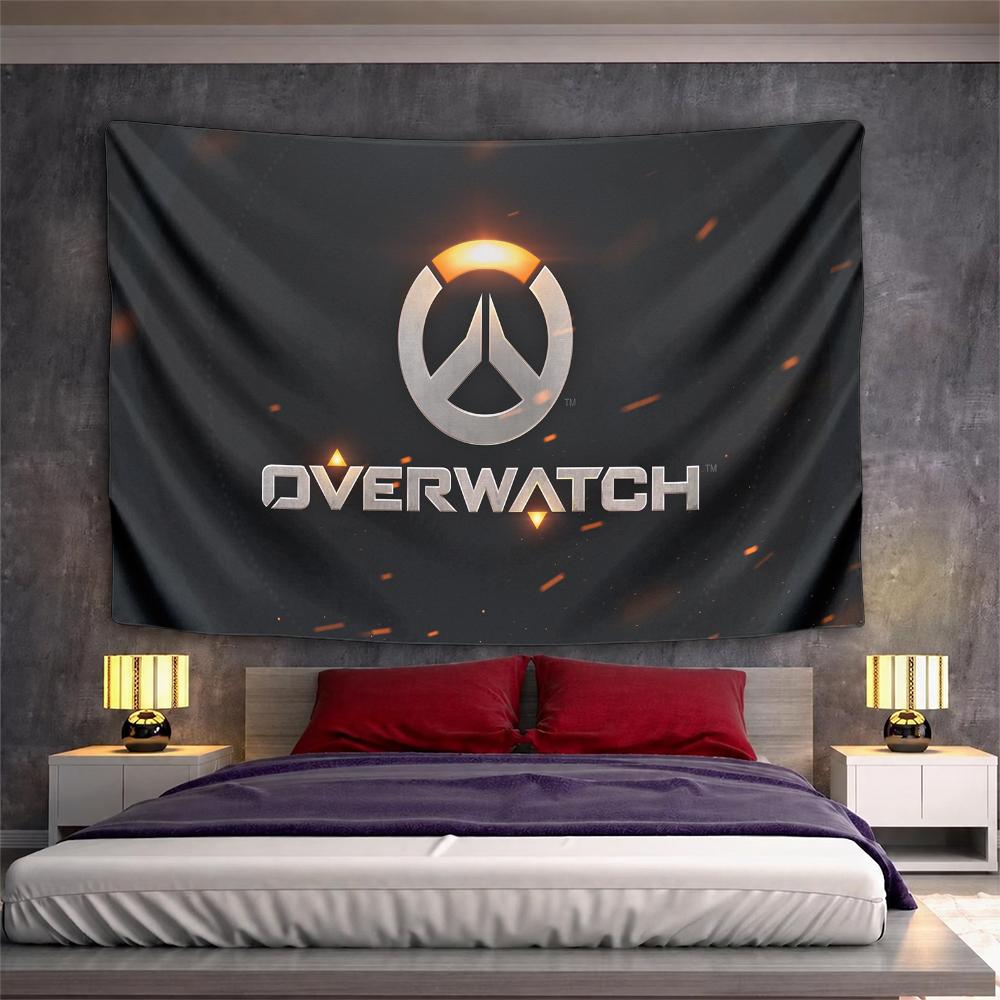Логотип Overwatch игровой черный оранжевый дизайн Узорный гобелен для спальни и гостиной домашний декор диваны