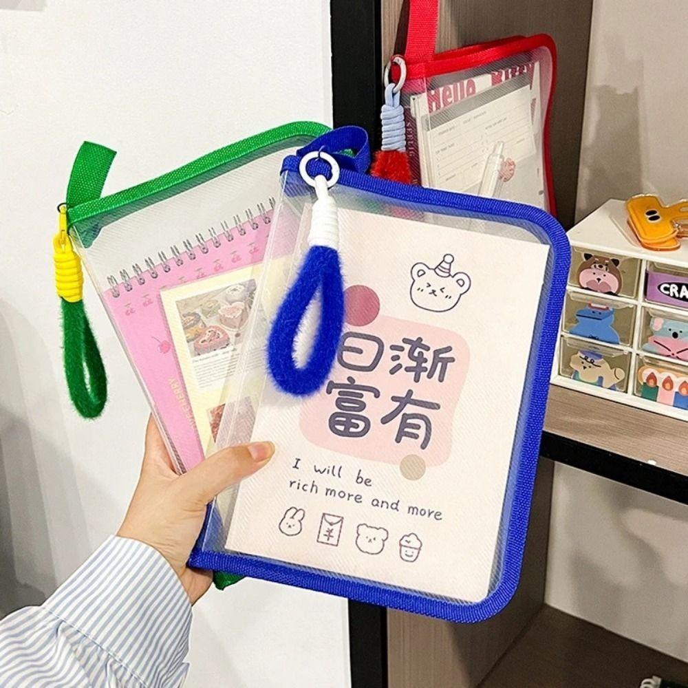 Плюшевая сумка-органайзер для хранения с ручкой, прозрачный держатель для канцелярских товаров, модные сумки-папки