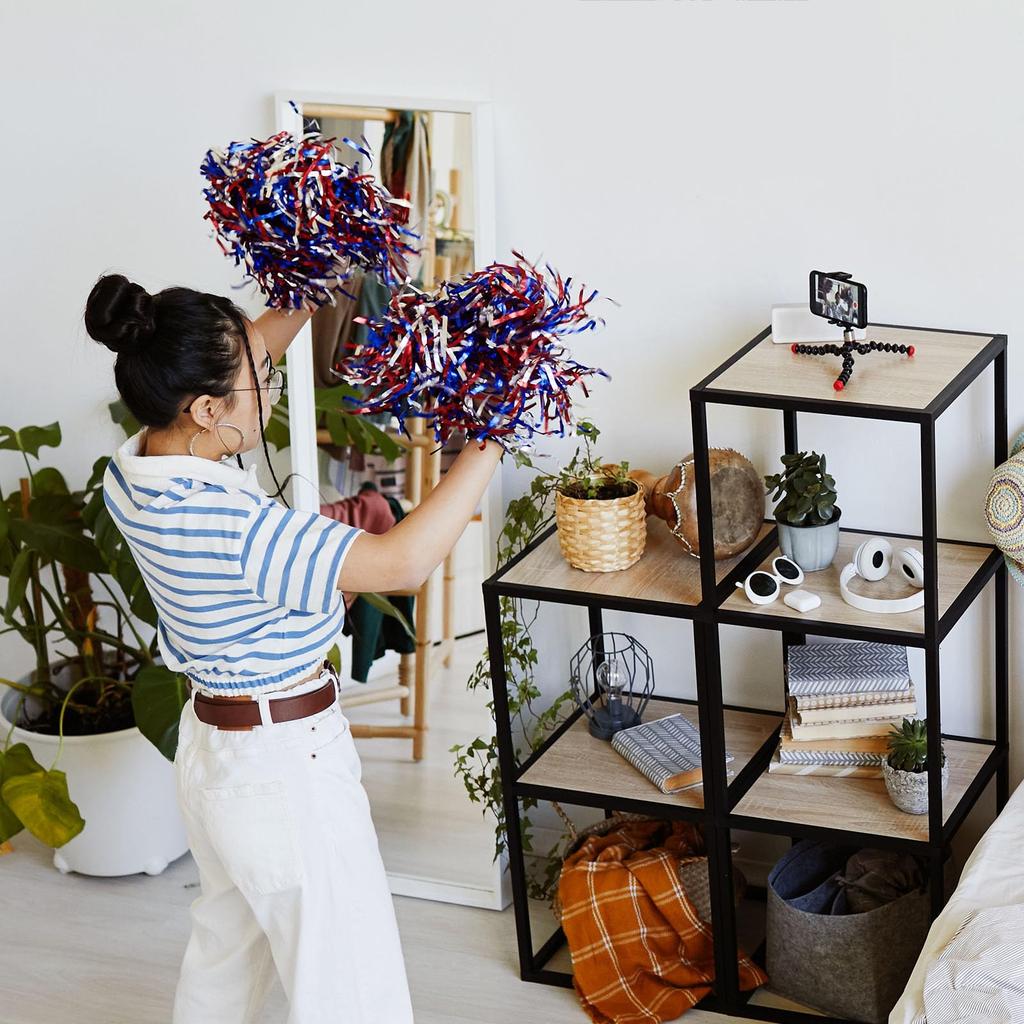 PATIKIL Cheers Pom Poms Черлидинг с ручкой 12 шт. Металлическая фольга Cheers Hand Flower Sports Team Spirit красный