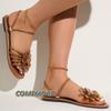 Women Flat Sandals 2024 Flower PU Leather Rome Style High Quality Summer Open Toe Solid Ladies Shoes Luxury Slippers Beach Shoes