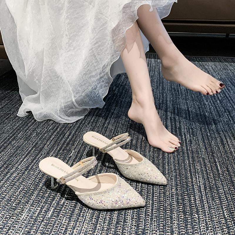 BCEBYL/Новая женская обувь, модные сандалии, женские элегантные вечерние сандалии с острым носком и блестками, женские банкетные тапочки на высоком каблуке