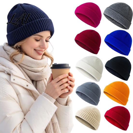 Thermal Insulation Knit Cap Unisex Wool Knitted Hat Soft Color High Elastic Winter Ribbed Melon Hat Hip Hop Style Windproof Fashionable for