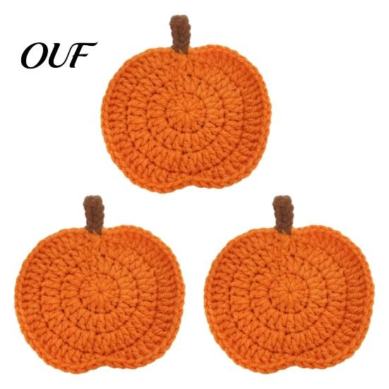 Crochet Pumpkin Cushion Handmade Coasters, Soft Polyester Coffee Mats, Fabric Coasters Autumn Themed Farmhouse Dining Accessories for Kitchen