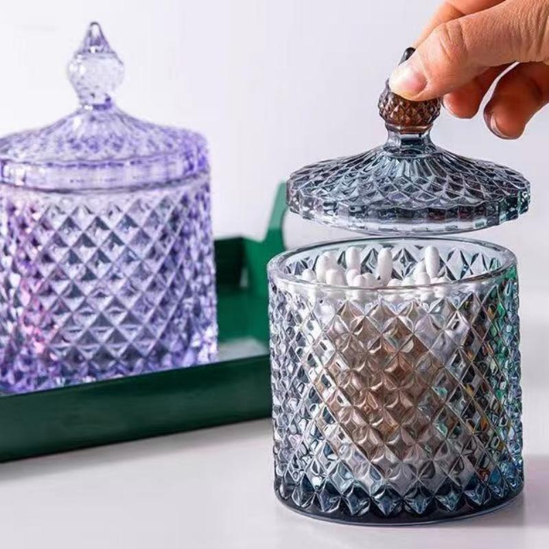 Европейская многоцветная хрустальная стеклянная банка для хранения, Стеклянная банка для конфет с крышкой, Подсвечник для ароматерапии, Контейнер для ватных палочек, Декор для дома