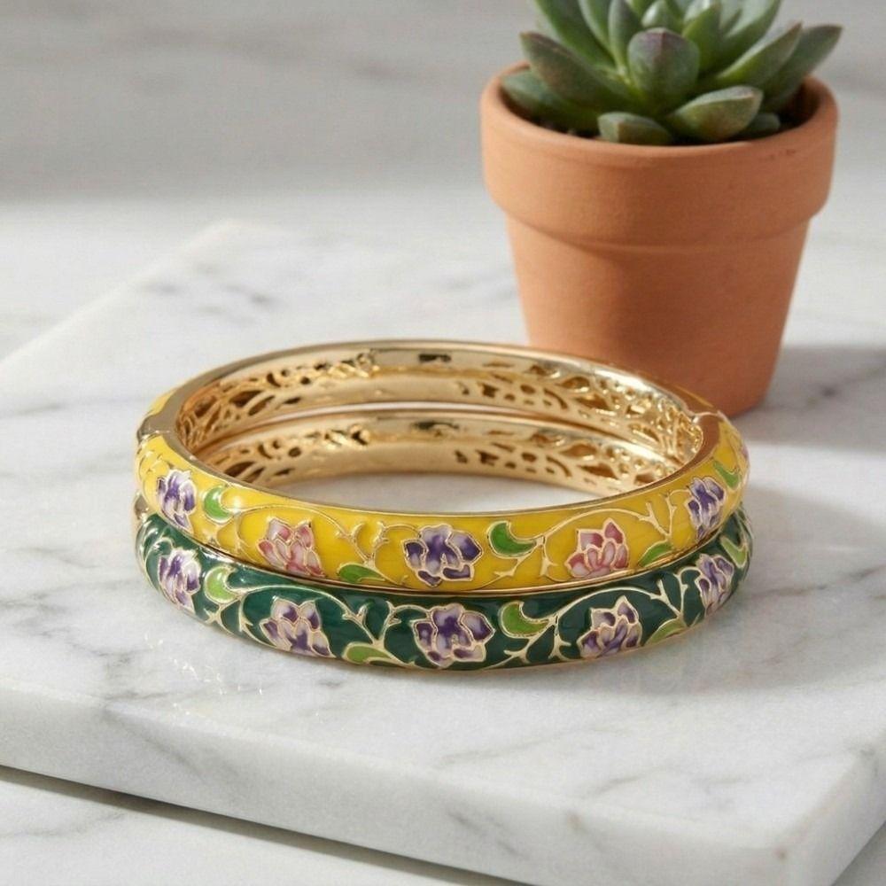 Эмалированный винтажный браслет-манжета cloisonне Традиционный китайский браслет с цветком пиона Классический этнический женский браслет на руку