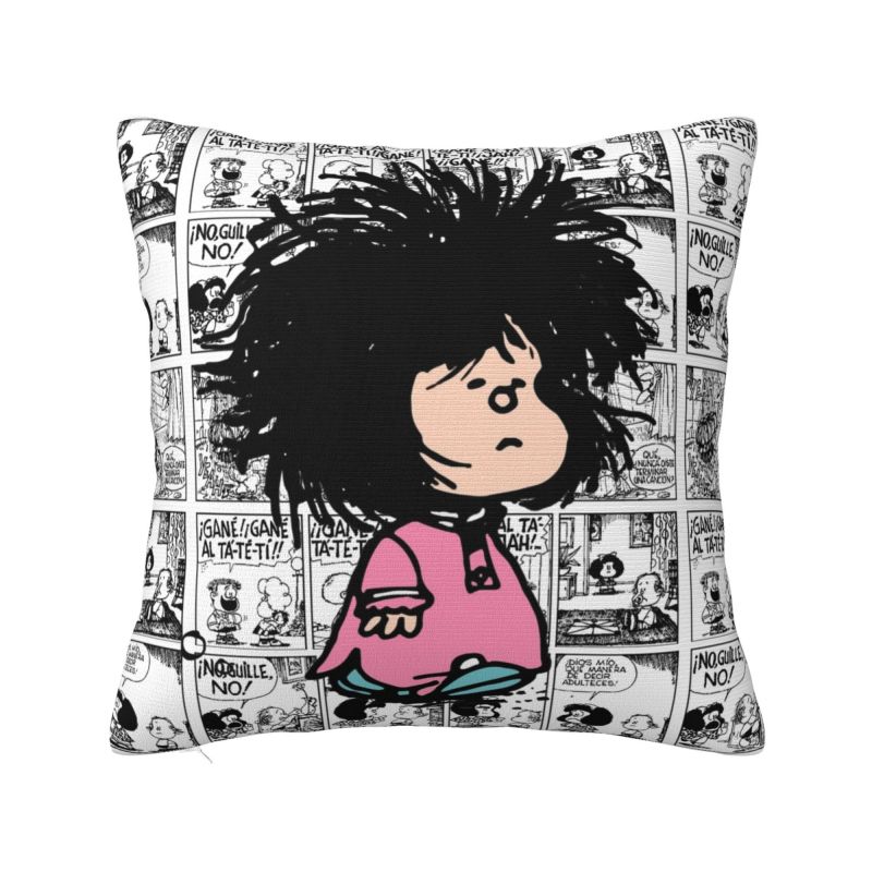 Vintage Quino Comic Mafalda Throw Pillow Case Decoration D Printed Cartoon Mang Sofa Cushion Cover Polyester Soft Pillowslip