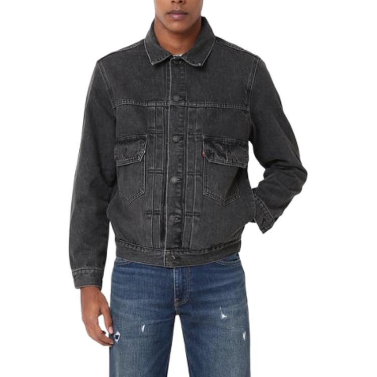 Джинсовая куртка Levis однотонная с карманами на одной пуговице с длинным рукавом свободного кроя унисекс Черная A7632-0002