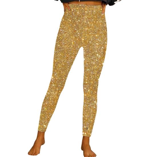 Женские брюки-карандаш с высокой талией, блестящие длинные брюки из эластичной ткани, блестящие леггинсы с пайетками