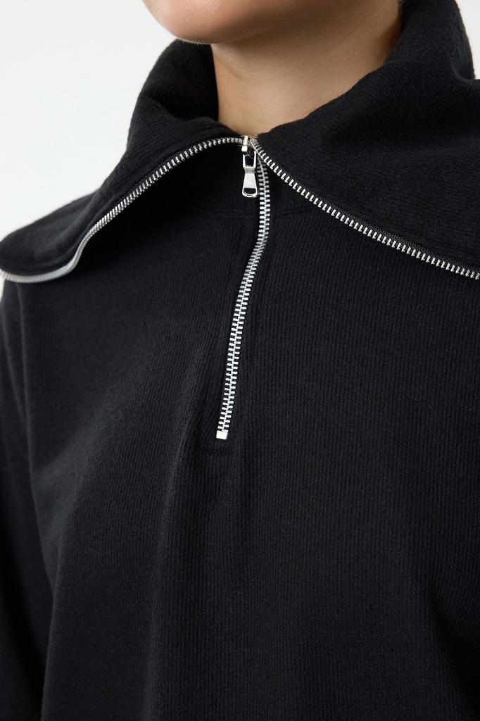 Women's Fashionable Stylish Sweatshirt Emerald Green Thessaloniki Knitwear Look Polo Neck Zippered Regular Knitted Sweatshirt