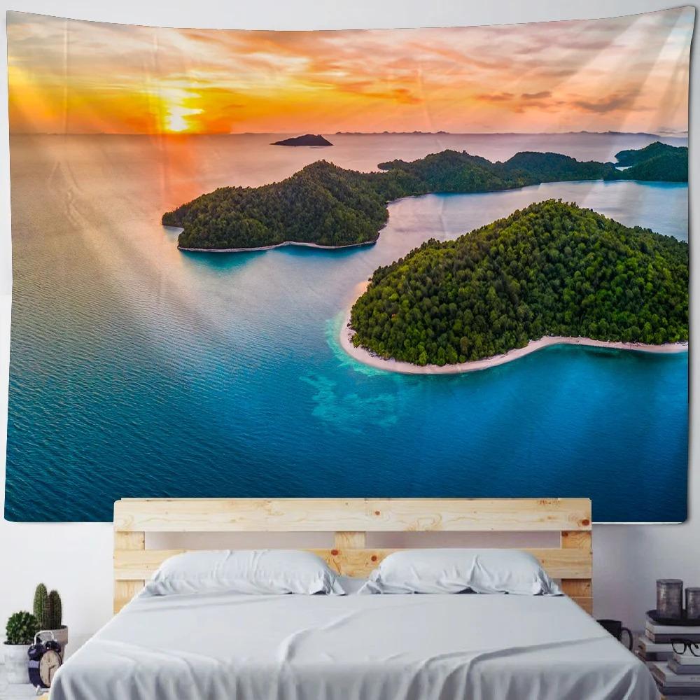 Home Wall Decoration Tapestry Outdoor Scenery Beach Background Office Living Room Tapestry