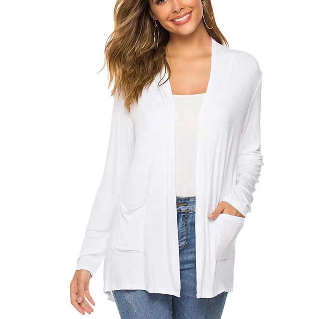 Женская модная свободная повседневная однотонная куртка-кардиган с карманами и верхом