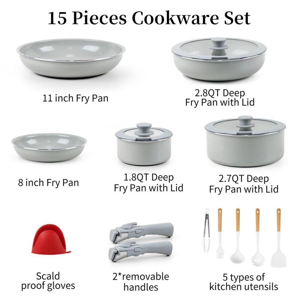Five-Piece Non-Stick Cookware Set with Detachable Handle and Anti-Scald Gloves for Induction Cookers